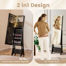 Costway Jewelry Cabinet 3-color LED Lighted Jewelry Organizer Armoire in Black - thumbnail 4