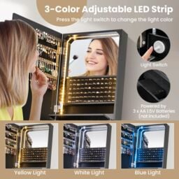 Costway Jewelry Cabinet 3-color LED Lighted Jewelry Organizer Armoire in Black - thumbnail 5