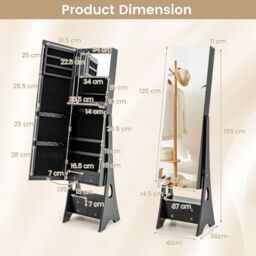Costway Jewelry Cabinet 3-color LED Lighted Jewelry Organizer Armoire in Black - thumbnail 2