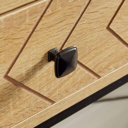 Home Source Console Table 2 Drawers Aztec Design Oak Effect Metal Legs Hallway in Light Oak - thumbnail 7