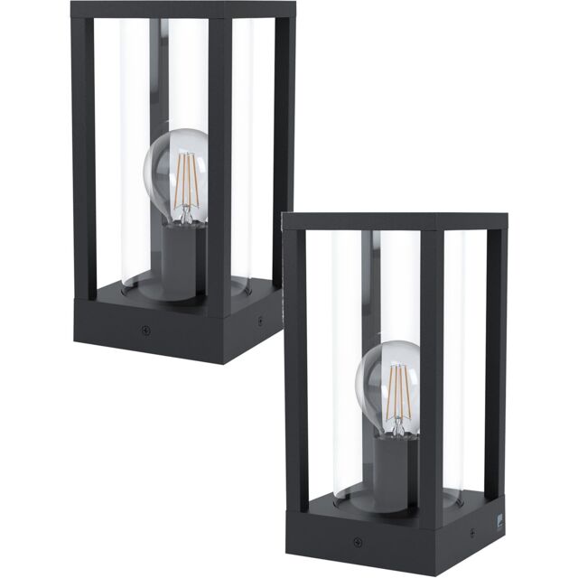 Loops 2 PACK IP44 Outdoor Bollard Light Black Cast Aluminium Box 40W E27 Lamp Post - image 1