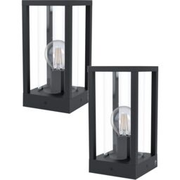 Loops 2 PACK IP44 Outdoor Bollard Light Black Cast Aluminium Box 40W E27 Lamp Post - thumbnail 1