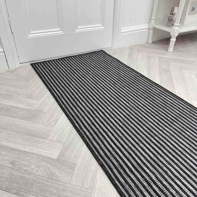 runrug Carpet Runner Rug - Indoor/Outdoor, Reversible, 2mm - 'Pinstripe' in Black - Size: 70 cm x 330 cm - image 1
