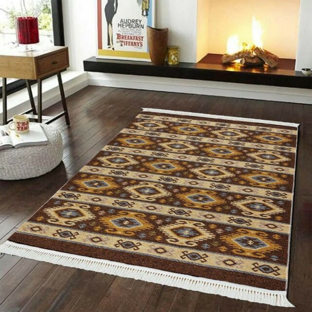 Smart Living Luxury Traditional Design Soft Reversible Washable Aqcha Rug in Mustard - Size: 120 cm x 180 cm - image 1