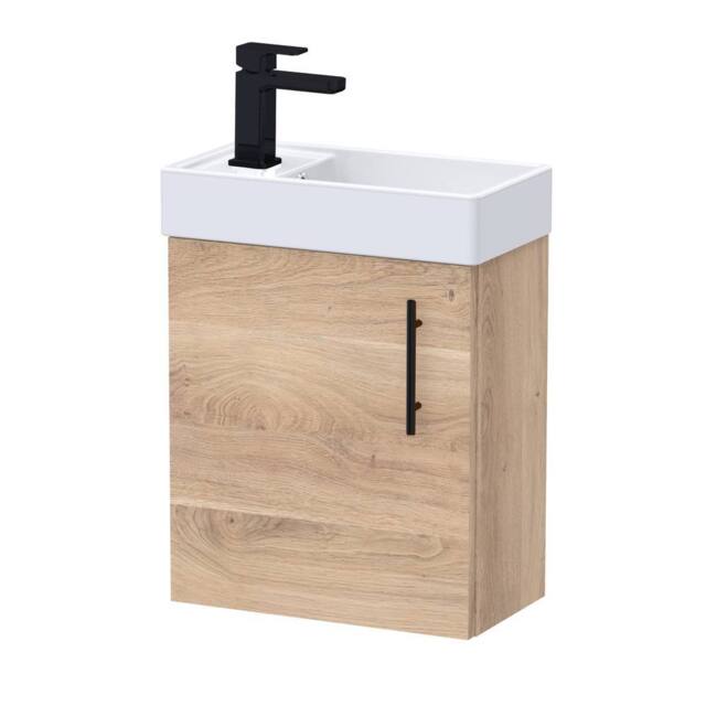 Balterley Wall Hung Vanity Basin 400mm Bleached Oak & Matt Black Handle in Brown - image 1