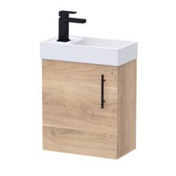 Balterley Wall Hung Vanity Basin 400mm Bleached Oak & Matt Black Handle in Brown