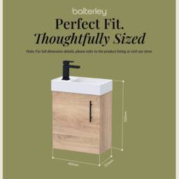Balterley Wall Hung Vanity Basin 400mm Bleached Oak & Matt Black Handle in Brown - thumbnail 5