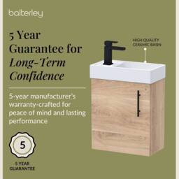 Balterley Wall Hung Vanity Basin 400mm Bleached Oak & Matt Black Handle in Brown - thumbnail 6