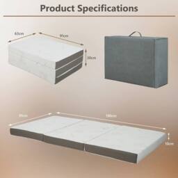 Kelvenix Single 10 cm Folding Gel-Infused Tri-fold Mattress in Grey - thumbnail 2