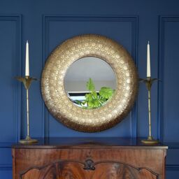 Madison & Mayfair Moroccan Style Round Mirror with Gold Metal Frame