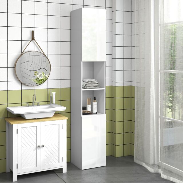 Kleankin High Gloss Bathroom Storage Cabinet with Adjustable Shelves White - image 1