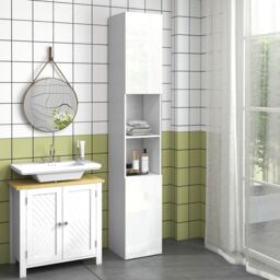 Kleankin High Gloss Bathroom Storage Cabinet with Adjustable Shelves White