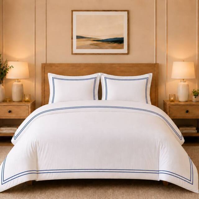 Grace TC800 Duvet Cover Set 100% Cotton Sateen Oxford with Button Closure in Soft White - Size: Super King - image 1
