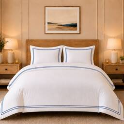 Grace TC800 Duvet Cover Set 100% Cotton Sateen Oxford with Button Closure in Soft White - Size: Super King - thumbnail 1