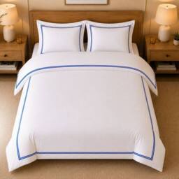 Grace TC800 Duvet Cover Set 100% Cotton Sateen Oxford with Button Closure in Soft White - Size: Super King - thumbnail 6