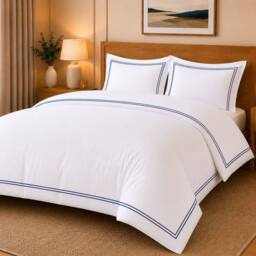Grace TC800 Duvet Cover Set 100% Cotton Sateen Oxford with Button Closure in Soft White - Size: Super King - thumbnail 2