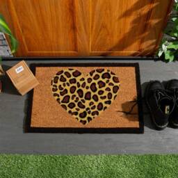 Havendro Coir Door Mat Natural Indoor Outdoor Welcome 60×40cm Leopard Heart in Brown - Size: 40 cm x 60 cm - thumbnail 6