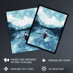 "Artery8 Rowing Boat Blue Watercolour Coastal Landscape Wall Art Print - Size: W12"" x H16""" - thumbnail 2