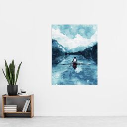 "Artery8 Rowing Boat Blue Watercolour Coastal Landscape Wall Art Print - Size: W12"" x H16""" - thumbnail 4