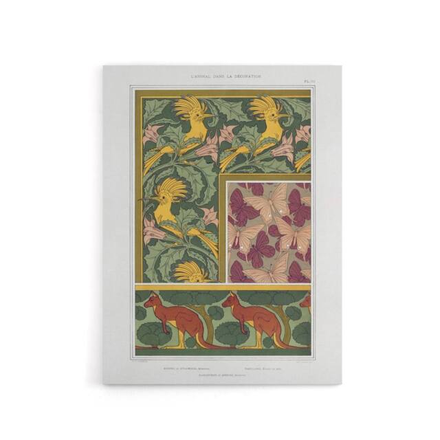 "Artery8 Birds Butterflies Kangaroo Pattern Canvas Wall Art Print Verneuil in Green - Size: W18"" x H24""" - image 1
