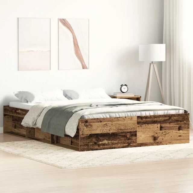 Berkfield Home Bed Frame without Mattress Old Wood 120x190cm Small Double Engineered Wood in Brown - image 1