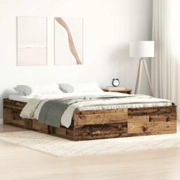 Berkfield Home Bed Frame without Mattress Old Wood 120x190cm Small Double Engineered Wood in Brown - thumbnail 1