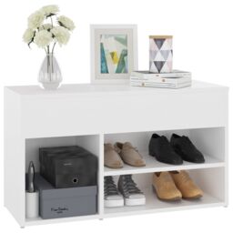 Berkfield Home Shoe Bench White 80x30x45 cm Engineered Wood - Size: 80 x 30 x 45 cm - thumbnail 4