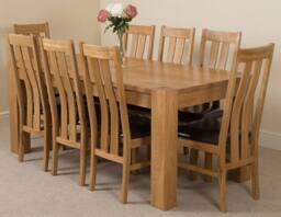 Thats Furniture Kuba 180 x 90 cm Chunky Oak Dining Table & 8 Princeton Chairs in Brown