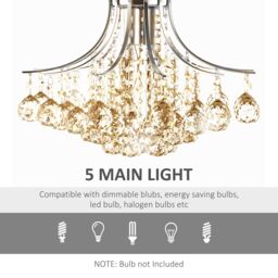 HOMCOM Elgant Crystal Chandelier Ceiling Light Flush Mount Pendant Lamp in Clear - thumbnail 5