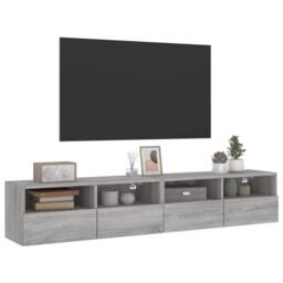 Berkfield Home TV Wall Cabinets 2 pcs Grey Sonoma 80x30x30 cm Engineered Wood - Size: 80 x 30 x 30 cm - thumbnail 5