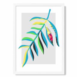 ARTZE Tropical Leaf Blue & Green Abstract Minimalist Framed Print SIZE: A4 with White Frame in Mid Blue - thumbnail 1