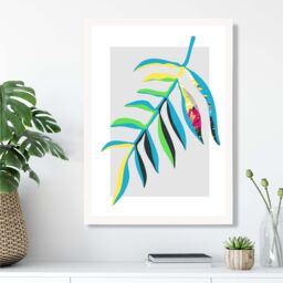 ARTZE Tropical Leaf Blue & Green Abstract Minimalist Framed Print SIZE: A4 with White Frame in Mid Blue - thumbnail 2