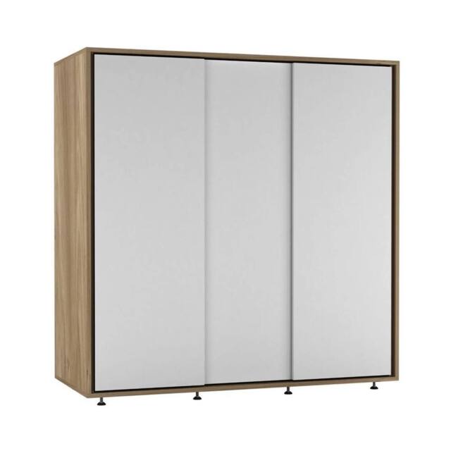 FORGEVIO Wardrobe Bedroom Storage Closet Hanging Rail Oak with White Doors in Light Oak - Size: 0.6m2 - image 1