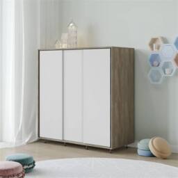 FORGEVIO Wardrobe Bedroom Storage Closet Hanging Rail Oak with White Doors in Light Oak - Size: 0.6m2 - thumbnail 4