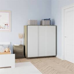FORGEVIO Wardrobe Bedroom Storage Closet Hanging Rail Oak with White Doors in Light Oak - Size: 0.6m2 - thumbnail 3