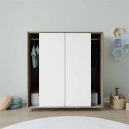 FORGEVIO Wardrobe Bedroom Storage Closet Hanging Rail Oak with White Doors in Light Oak - Size: 0.6m2 - thumbnail 5