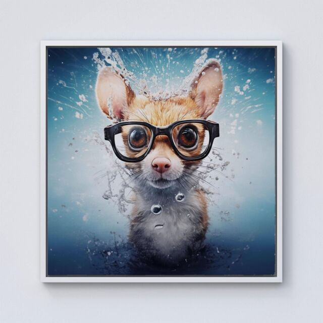 "Warren Reed - Designer Splashart Doormouse With Glasses Framed Canvas in Off-White - Size: W30"" x H30""" - image 1