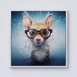 "Warren Reed - Designer Splashart Doormouse With Glasses Framed Canvas in Off-White - Size: W30"" x H30""" - thumbnail 1