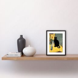 "Artery8 Wall Art Print Simple Black Cat on Yellow Table Oil Painting Van Gogh Style Flowers Artwork Framed 9X7 Inch - Size: W7"" x H9""" - thumbnail 2