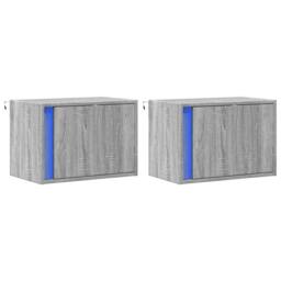 Berkfield Home Wall-mounted Bedside Cabinets with LED Lights 2 pcs Grey Sonoma - thumbnail 3