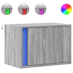 Berkfield Home Wall-mounted Bedside Cabinets with LED Lights 2 pcs Grey Sonoma - thumbnail 1