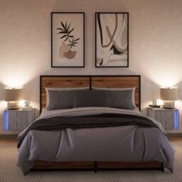 Berkfield Home Wall-mounted Bedside Cabinets with LED Lights 2 pcs Grey Sonoma - thumbnail 5