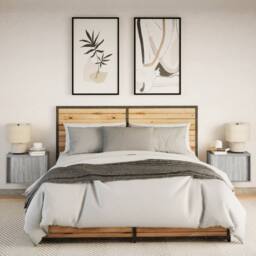 Berkfield Home Wall-mounted Bedside Cabinets with LED Lights 2 pcs Grey Sonoma - thumbnail 4