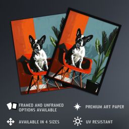 Artery8 Wall Art Print French Bulldog Chair & Potted Plant Portrait Art Framed Poster in Black - Size: A4 - thumbnail 2