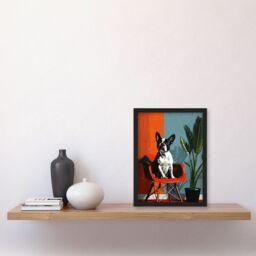 Artery8 Wall Art Print French Bulldog Chair & Potted Plant Portrait Art Framed Poster in Black - Size: A4 - thumbnail 4