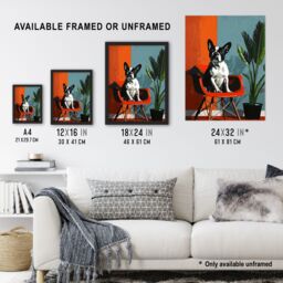 Artery8 Wall Art Print French Bulldog Chair & Potted Plant Portrait Art Framed Poster in Black - Size: A4 - thumbnail 3