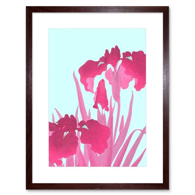 "Artery8 Wall Art Print Ohara Koson Pink Iris Flowers Art Black Framed 9x7 inch in Brown - Size: W7"" x H9""" - image 1