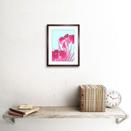 "Artery8 Wall Art Print Ohara Koson Pink Iris Flowers Art Black Framed 9x7 inch in Brown - Size: W7"" x H9""" - thumbnail 2