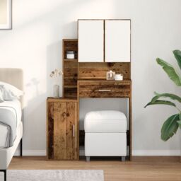 Berkfield Home Dressing Table with Mirror&LED Lights Old Wood Engineered Wood in Brown