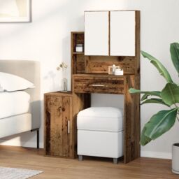 Berkfield Home Dressing Table with Mirror&LED Lights Old Wood Engineered Wood in Brown - thumbnail 4